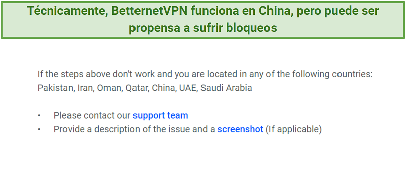 Graphic showing BetternetVPN may not work well in restricted countries