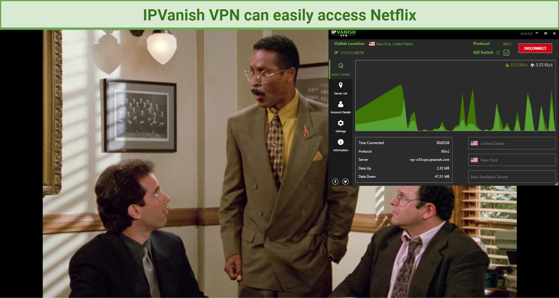 Screenshot of Netflix player unblocked with IPVanish VPN