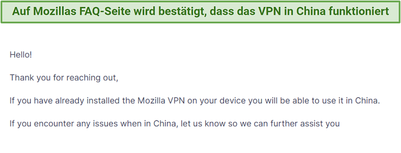 screenshot of MozillaVPN's support answer.