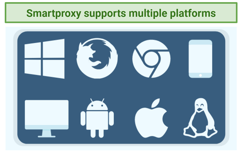 Screenshot showing some supported Smartproxy platforms