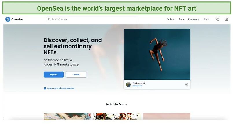 Graphic showing OpenSea homepage