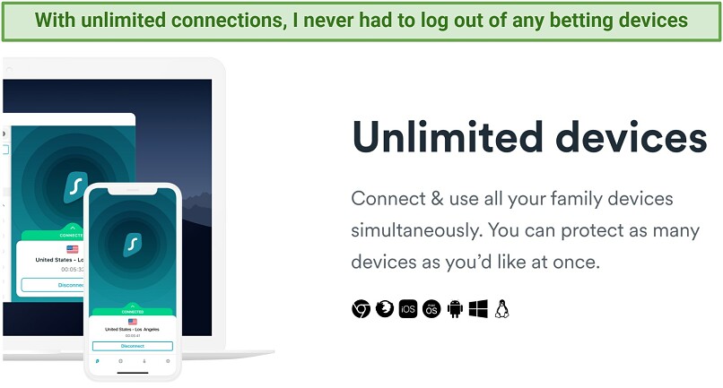 Screenshot showing Surfshark's unlimited device connections