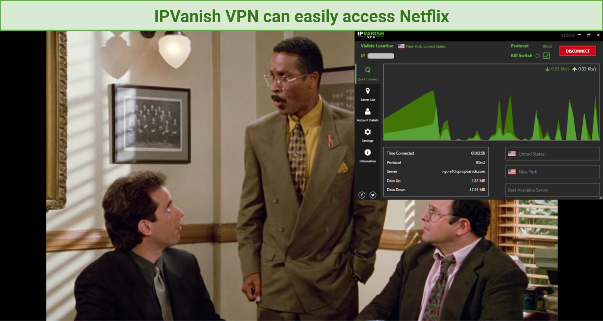 Screenshot of Netflix player unblocked with IPVanish VPN