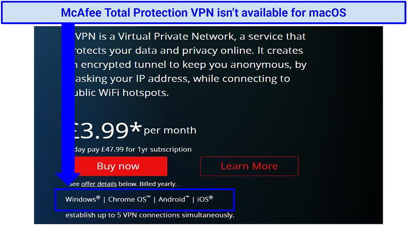 Graphic showing McAfee VPN's device compatibility
