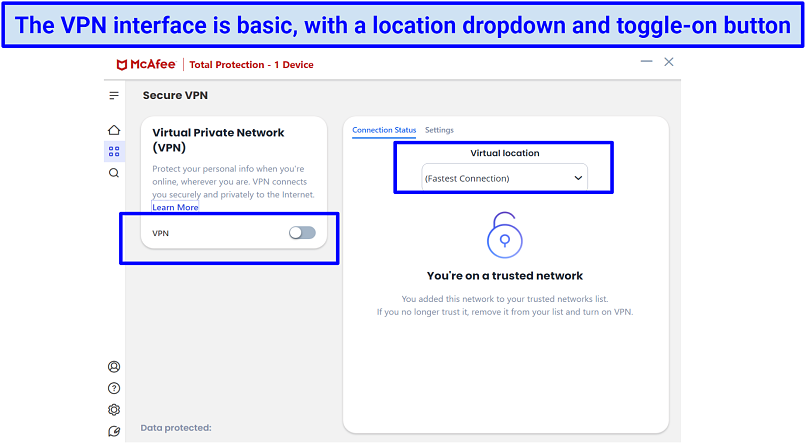 Graphic showing McAfee's VPN interface