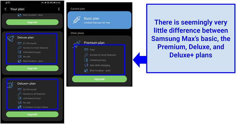 Graphic showing Samsung Max pricing