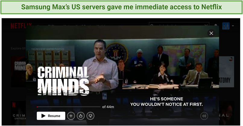 Graphic showing Samsung Max unblocking Netflix