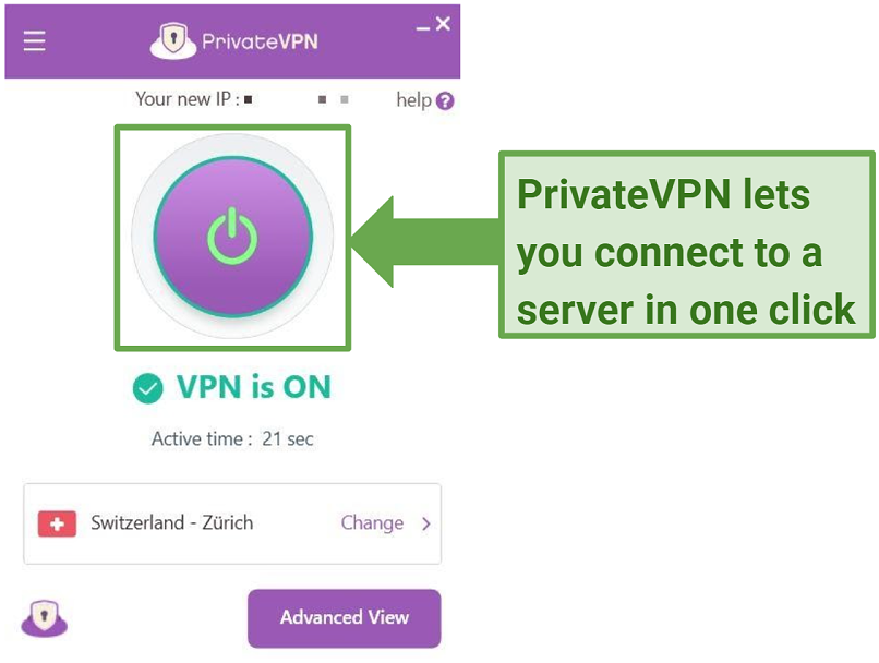 Screenshot showing PrivateVPN user interface