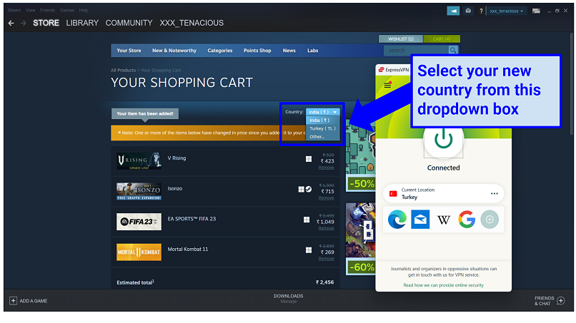 A screenshot of a Steam shopping cart showing the 