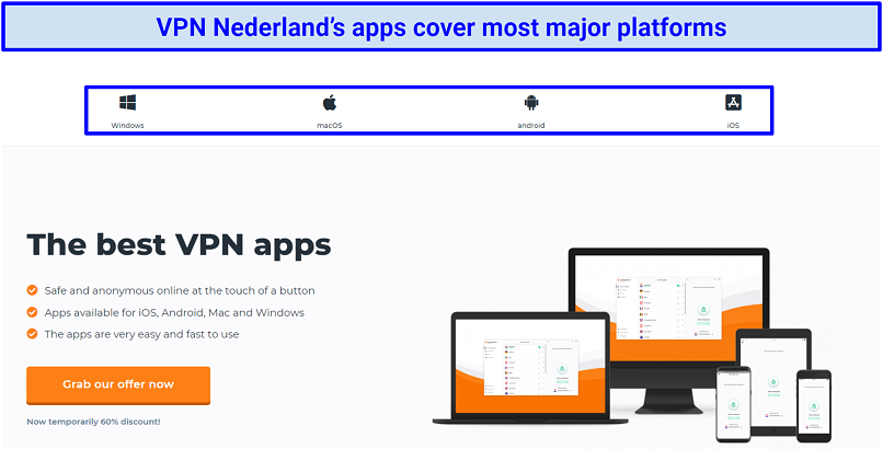 Graphic showing VPN Nederland's compatible devices