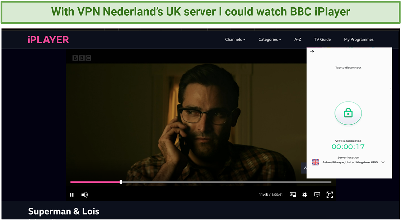 Graphic showing BBC iPlayer streaming using VPN Nederland