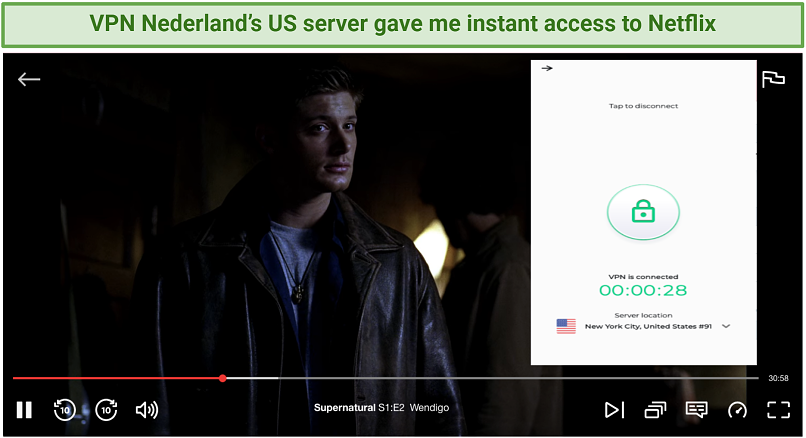 Graphic showing VPN Nederland's US server giving access to Netflix US