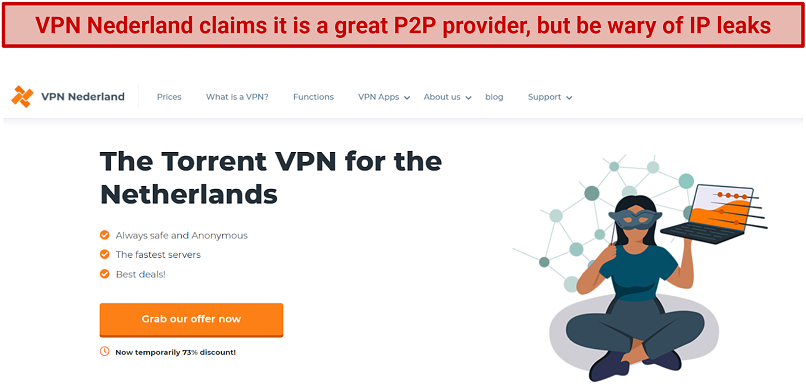 screenshot of VPN Nederland's page on torrenting