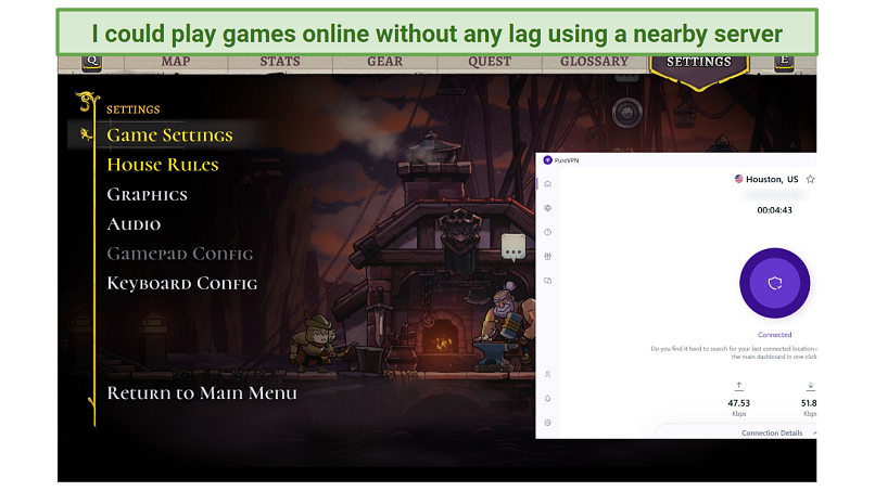 Screenshot of Steam running Rogue Legacy 2 while connected to PureVPN