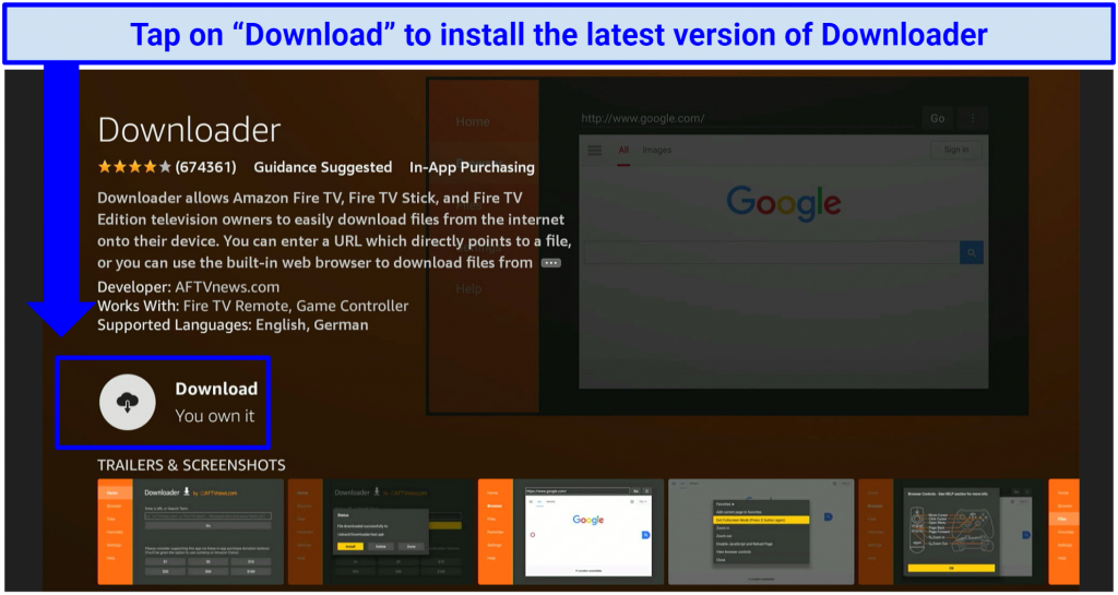 A screenshot showing it's easy to download the Downloader app from Amazon Appstore