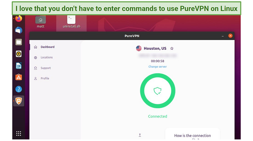 Screenshot of PureVPN Linux app's GUI