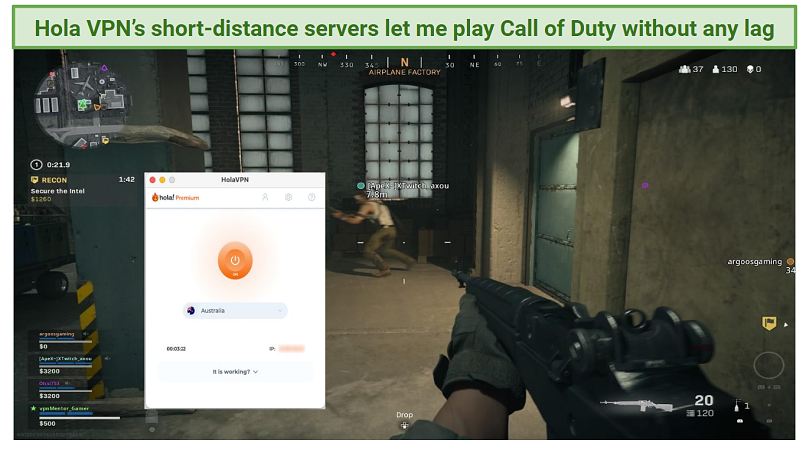 Graphic showing Hola VPN with Call of Duty