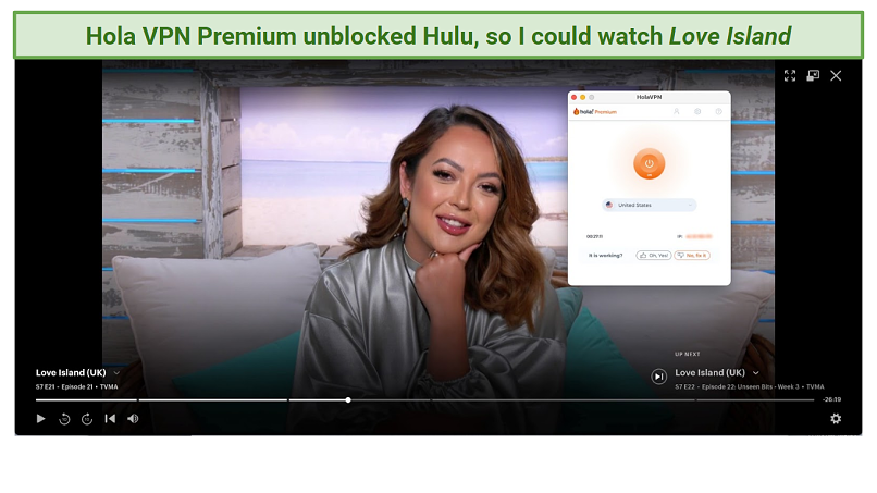 Captura de pantalla de Hulu Player Streaming Love Island con Hola VPN