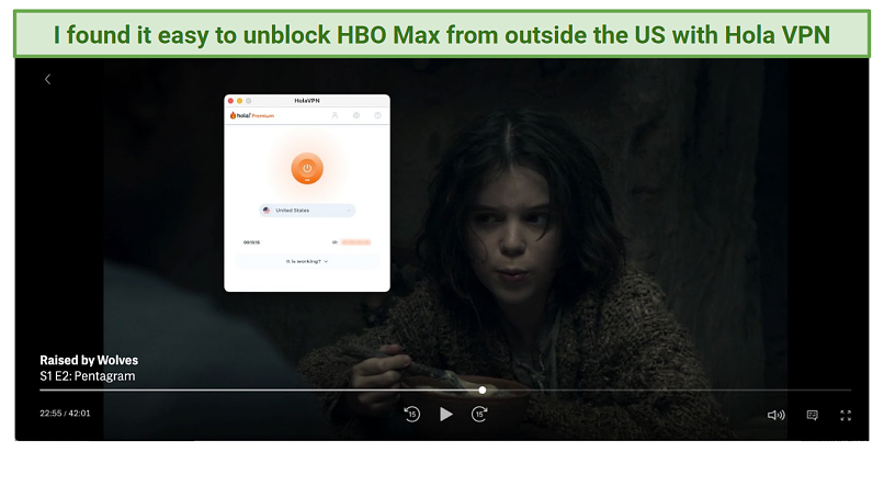 Graphic showing Hola VPN with HBO Max