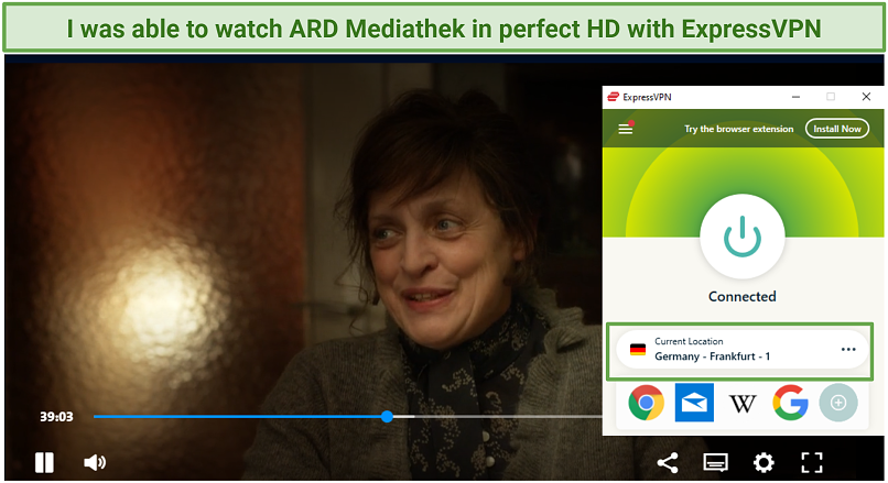 A screenshot showing ExpressVPN unblocked ARD Mediathek