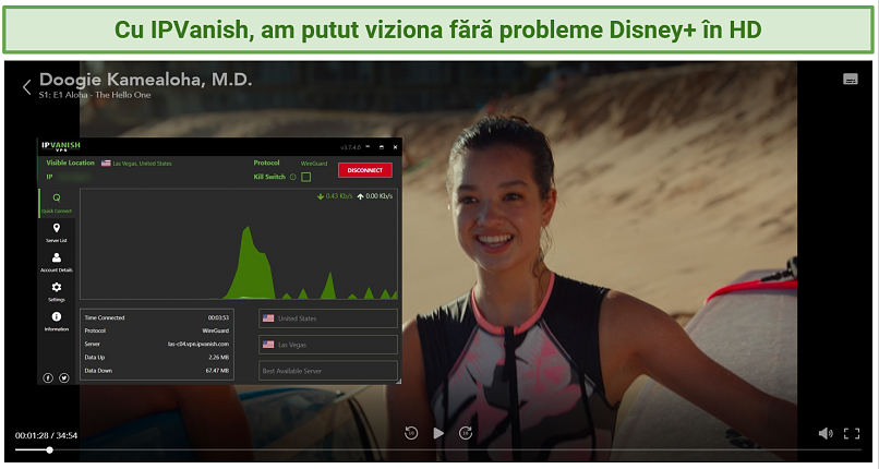 Image of IPVanish successfully unblocking Disney+