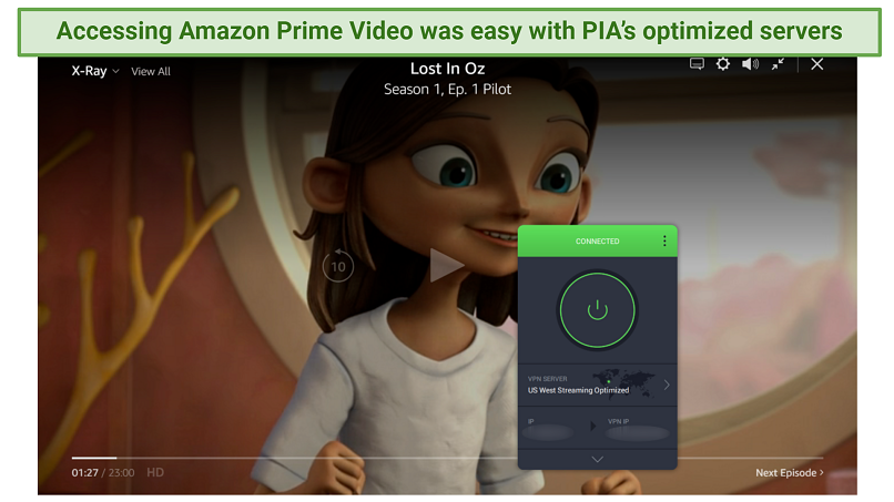 Screenshot showing that PIA can unblock Amazon Prime Video