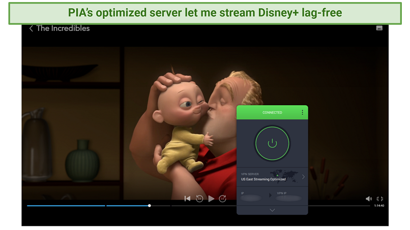 Screenshot showing that PIA can unblock Disney+