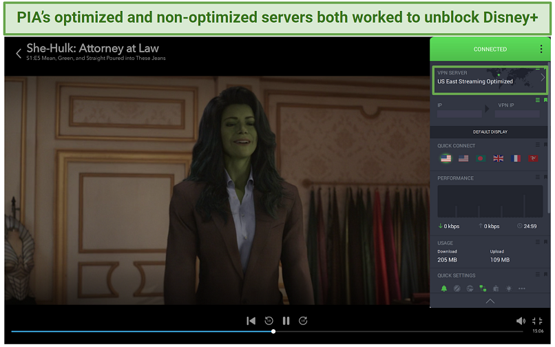Снимок экрана PIA Unblocking Disey+ на американском сервере