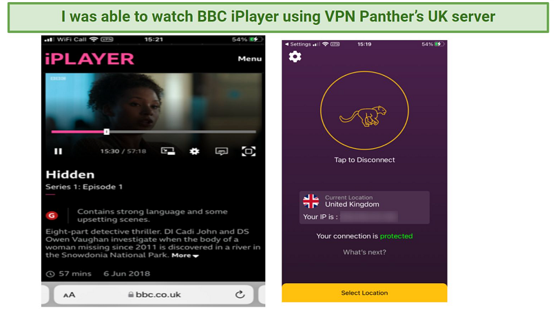 Graphic showing iPlayer streaming using VPN Panther