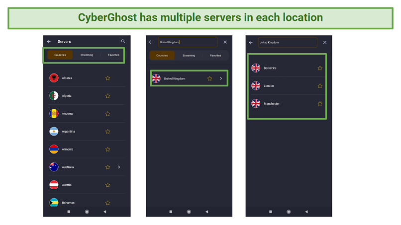 Graphic showing CyberGhost's UK servers