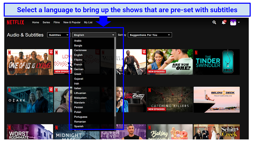 Graphic showing how to change subtitle language on Netflix