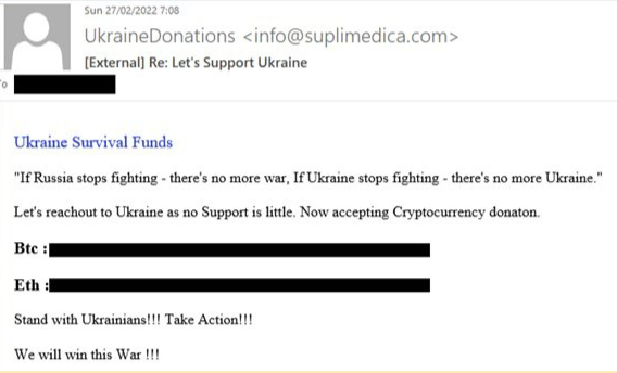 scam phishing email asking for donation for Ukraine