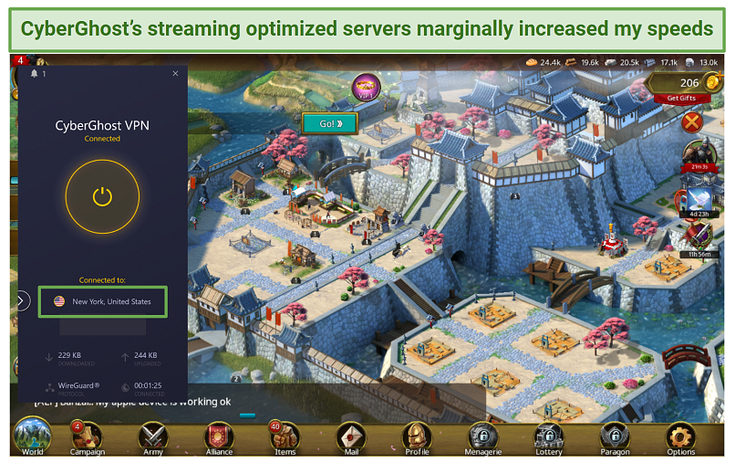 Screenshot of gaming with CyberGhost's New York gaming servers