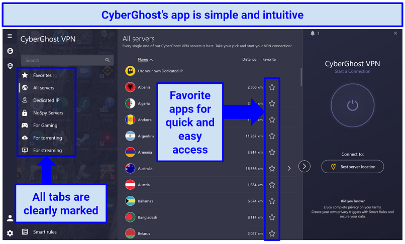 لقطة شاشة تظهر cyberghost