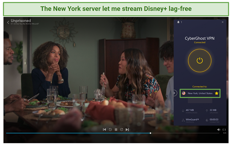 Captura de pantalla de Cyberghost Unblocking Disney+