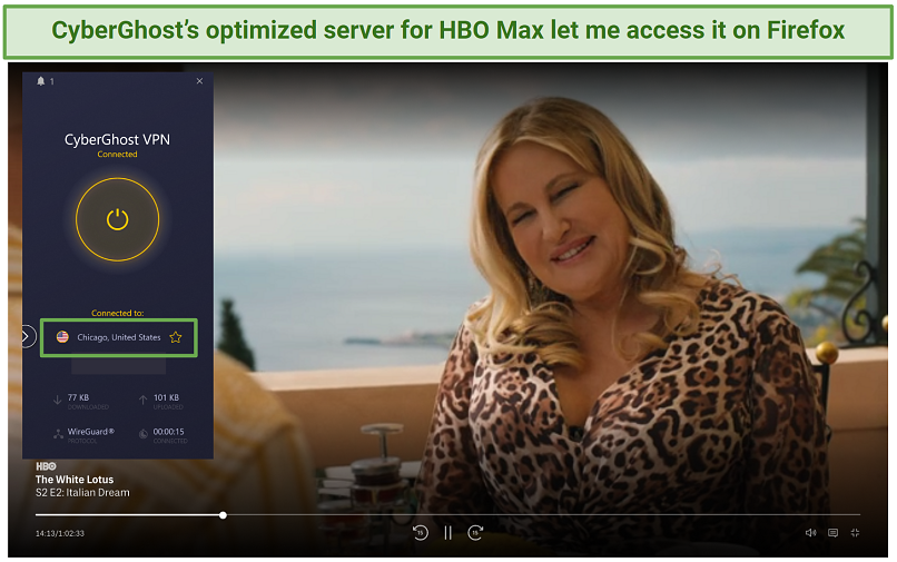 لقطة شاشة لـ CyberGhost إلغاء حظر HBO Max