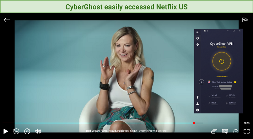 Captura de pantalla del reproductor de Netflix desbloqueado con cyberghostvpn