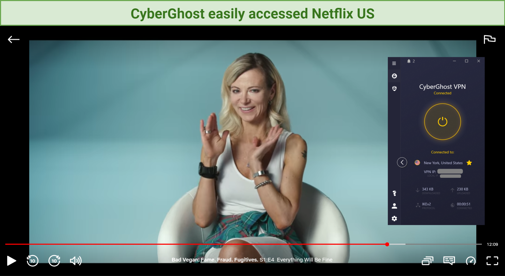 Screenshot of Netflix player unblocked with CyberGhostVPN