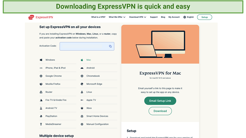 Screenshot of ExpressVPN website highlighting where to download the app for Windows