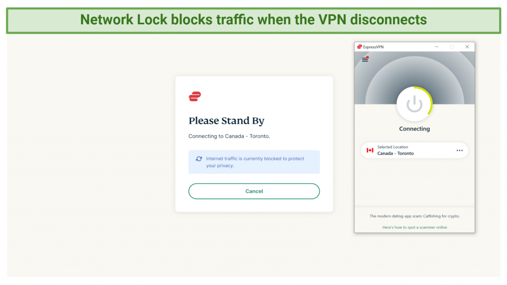 Captura de pantalla del interruptor de matar expressvpn de prueba