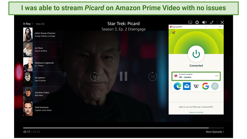 Captura de pantalla de Expressvpn Streaming Picard en Amazon Prime Video