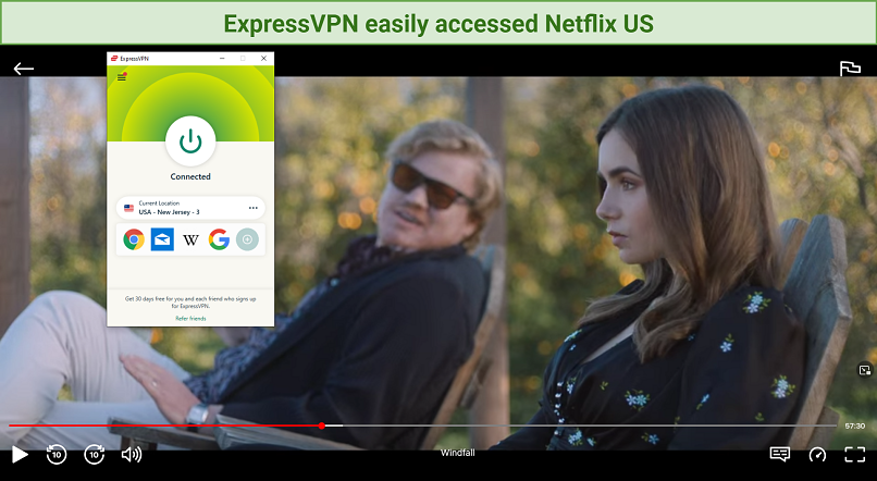 Screenshot of Netflix player streaming Windfall unblocked with ExpressVPN