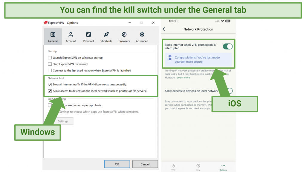 Captura de pantalla del cambio de matar en las aplicaciones de Windows e iOS