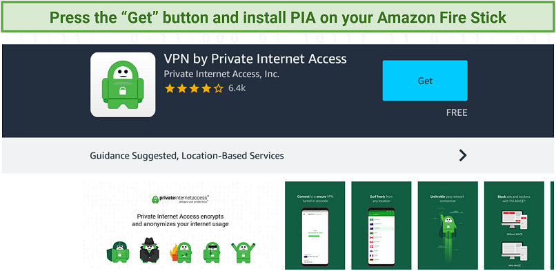 Captura de tela do botão para doar Pia no Amazon Fire Stick