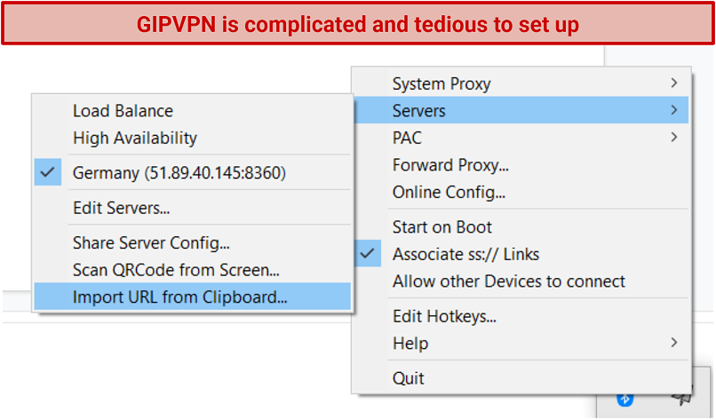 screenshot of GIPVPN's set up