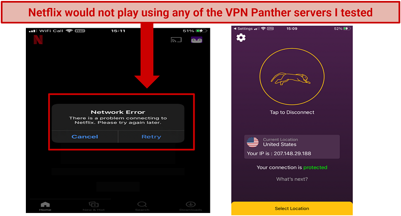 Graphic showing Netflix blocked using VPN Panther