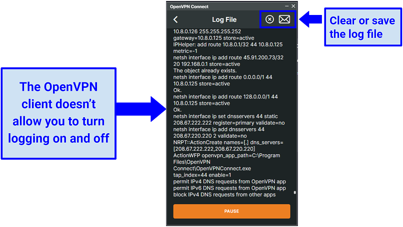 Screenshot of Press-VPN's detailed logs