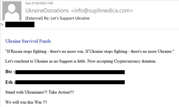 scam phishing email asking for donation for Ukraine