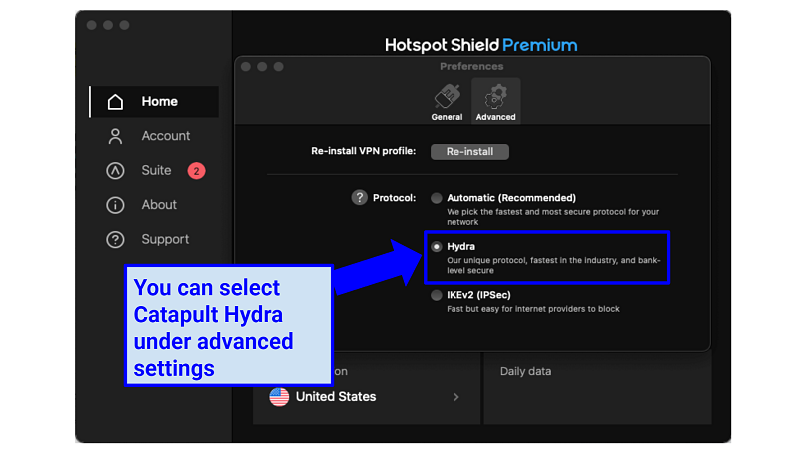 Graphic showing hotspot shield security settings