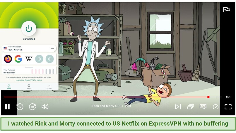 A screenshot of watching Rick and Morty on US Netflix without buffering
